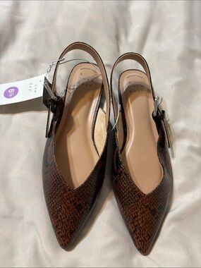 a new day Brown Faux Snakeskin Pointed Slingback Flats